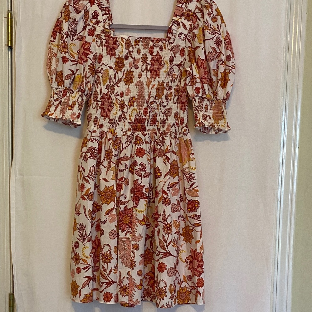 Floral puff sleeves ribbed women’s Dress with Autumn Floral - Picture 4 of 5